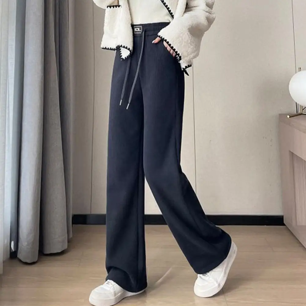 Lightweight Corduroy Pants Women's High Waist Corduroy Pants with Fleece Lining Wide Leg Straight Trousers for Winter Solid