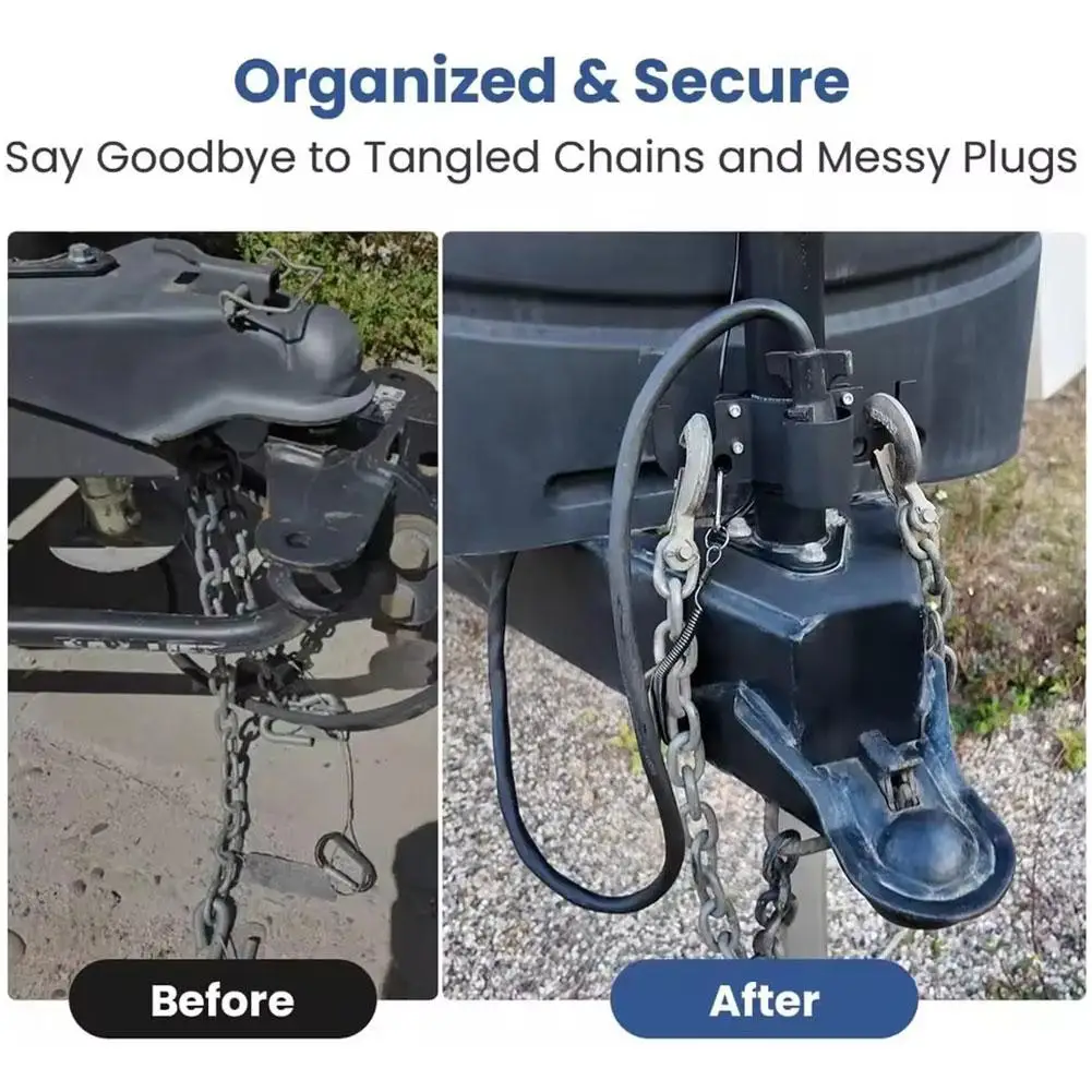 Trailer Chain Organizer With Inverted Plug Design For 7 Way Wiring Harness And Secure Management On RVs Campers Trailers
