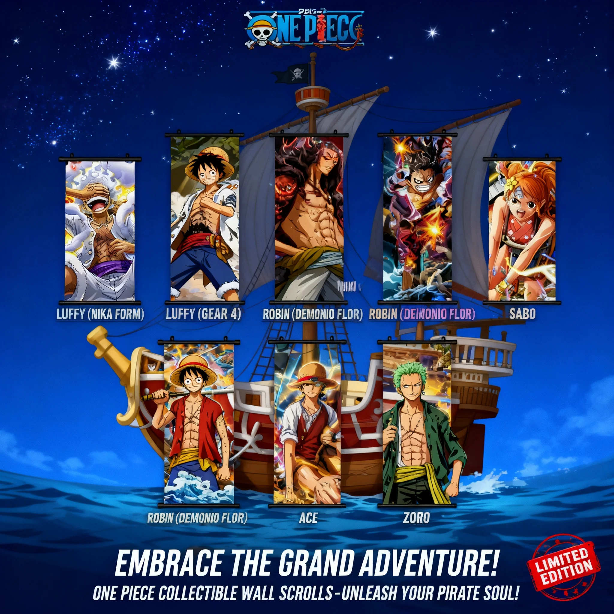 

Anime One Piece Luffy Nika Form Canvas Wall Art Hanging Scroll Painting Zoro Sanji Canvas Decorative Painting Comic Exhibition