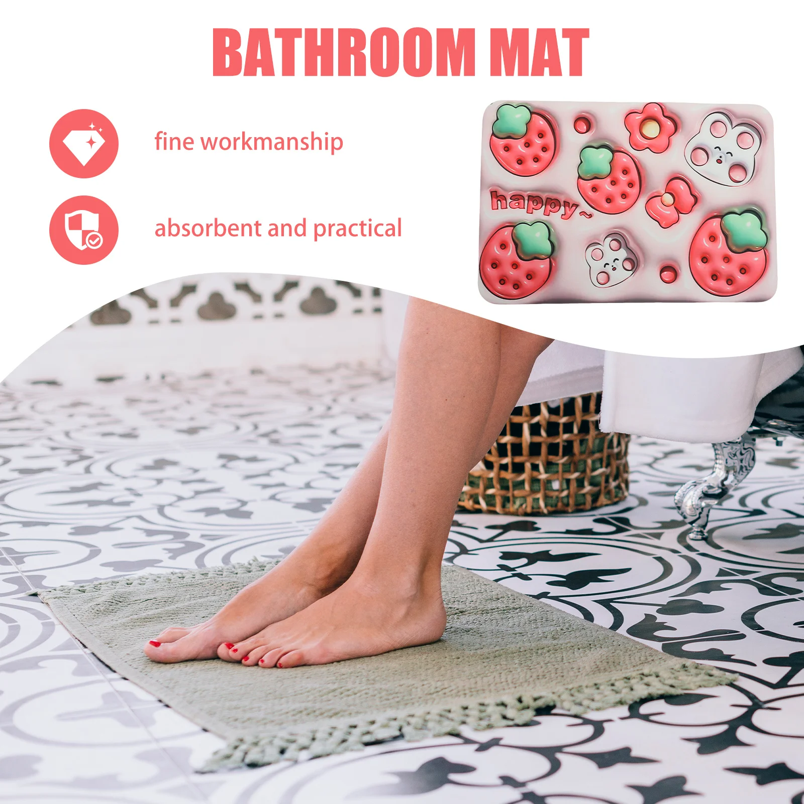 

Bathroom Floor Mat with Anti-Skid Bottom Absorbent Quick Dry Function Decorative Indoor Rugs for Entryway Use Bath Mat