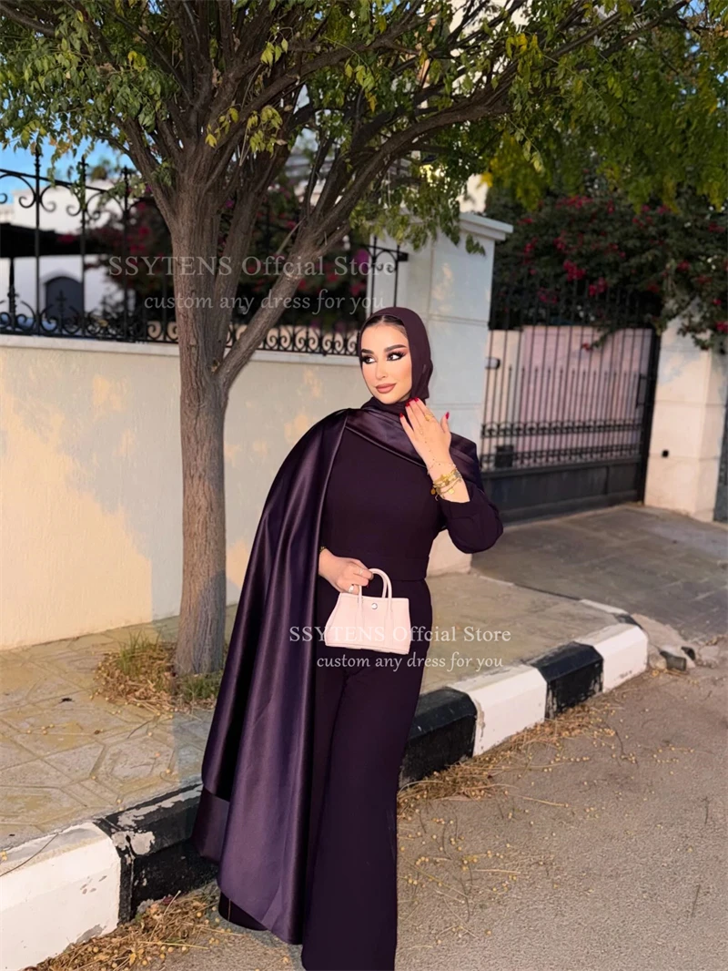 فساتين سهرة أرجوانية من SSYTENS سراويل نسائية عربية بطول الأرض للمناسبات الخاصة فساتين حفلات رسمية سعودية حسب الطلب