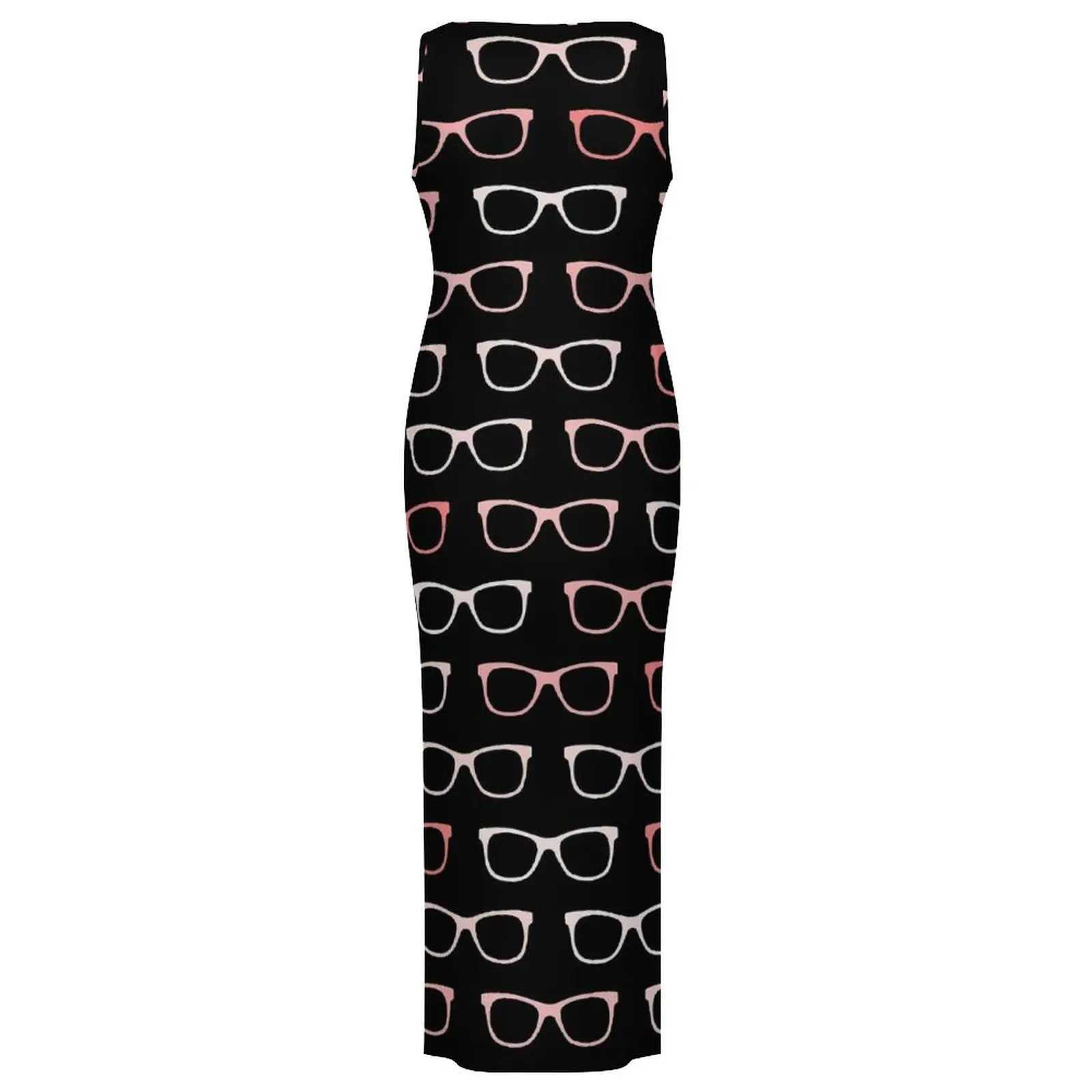 Różowa czarna sukienka w okulary bez rękawów Hipster okulary Vintage Maxi sukienki letnia moda uliczna niestandardowa obcisła sukienka 3XL 4XL