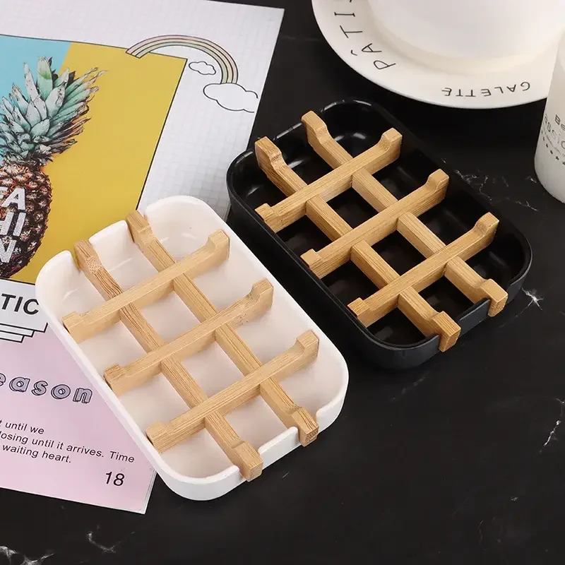 

Bamboo Tray Soap for Case Holder for Bathroom Shower Waterfall Drainer Plate Kitchen Bar Soap Dish Drainer Keep Soap Dry