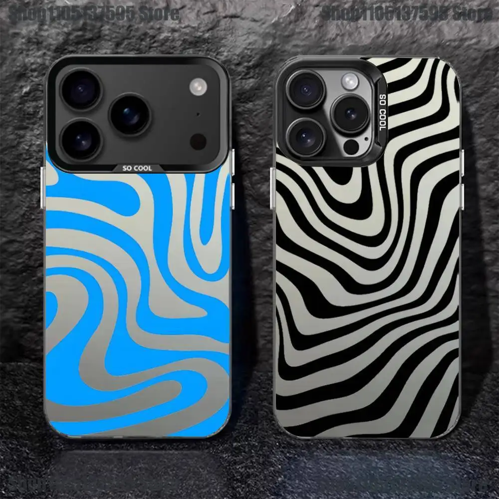

High-End Lrregular Stripes Phone Case For iPhone 16,15,14,13,12,11,Pro,XS,Max,Plus,Mini,SE4,E Black Matte Shockproof Cover