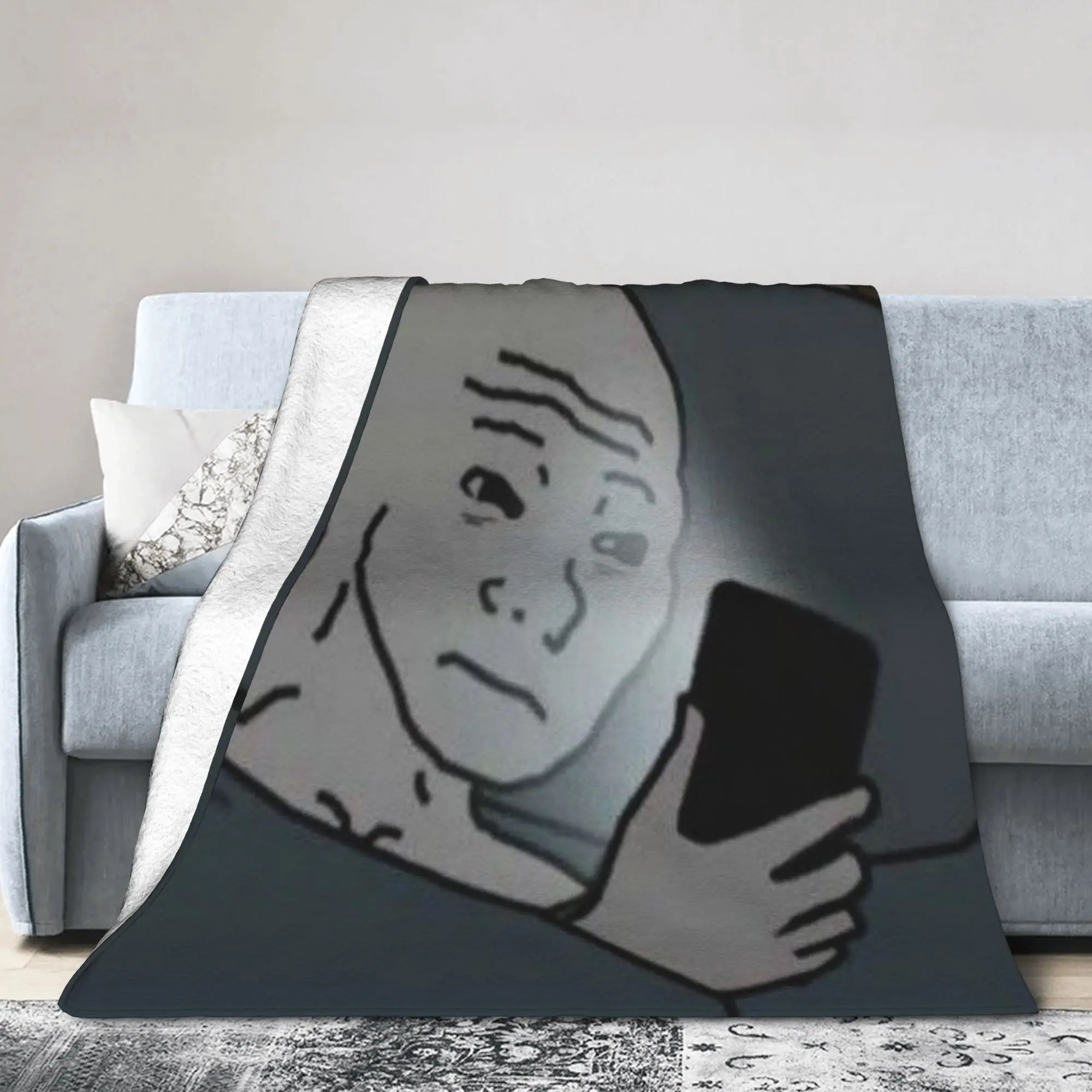 New Arrival Wojak Meme  Blanket Super Soft Flannel  Cozy Throw Blanket Machine Washable