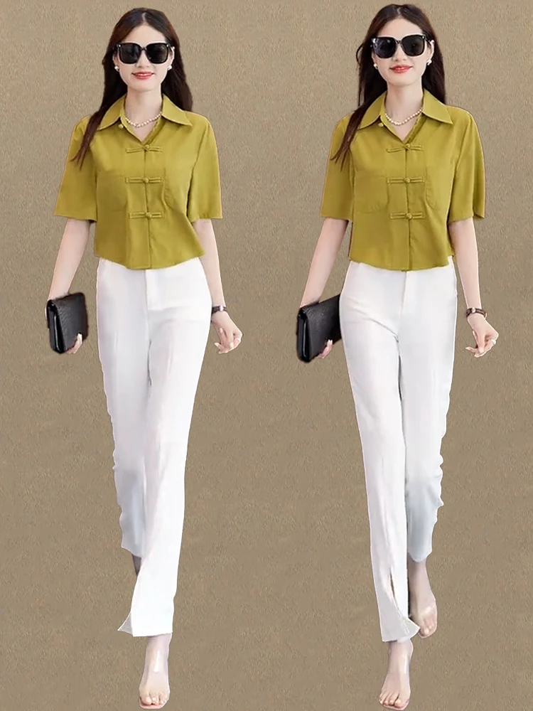 신상 중국 스타일 루즈핏 여성 여름 패션 소형 사이즈 슬림핏 버튼 디테일 출퇴근용