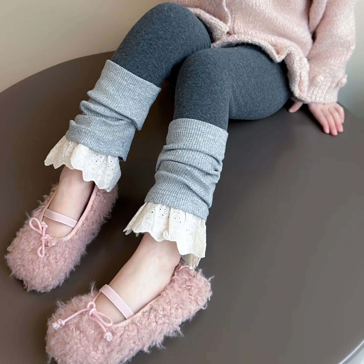 

Girls Lace Gray Leggings Spring and Autumn 2025 New Children's Korean Version Fashion Little Girl Trousers