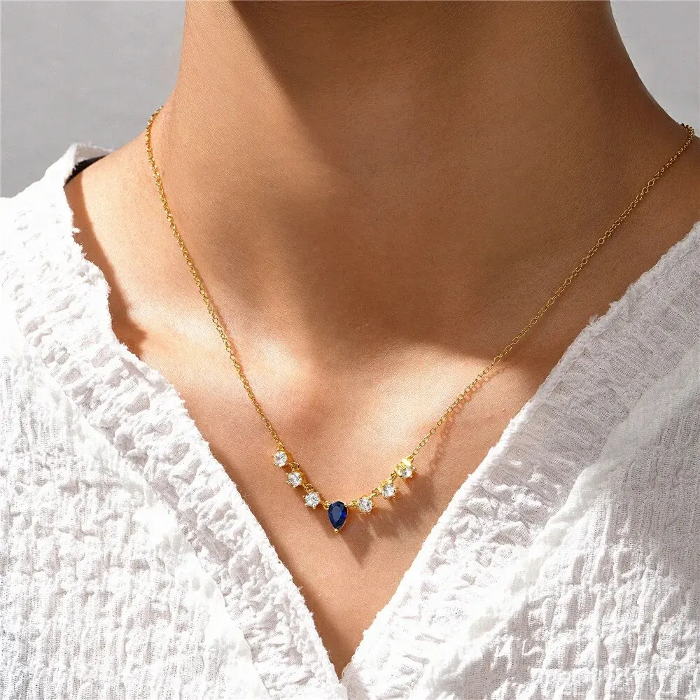 MC S925 Sterling Silver Blue Love Heart Zircon Pendant Necklaces Chain For Women Necklace Chains Jewelry Gifts Collares подвеска