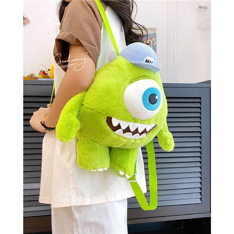 Mochila De felpa de monstruos Mike Wazowski para mujer, bolsos cruzados Kawaii, juguetes de peluche suaves de dibujos animados para niños, regalo de cumpleaños