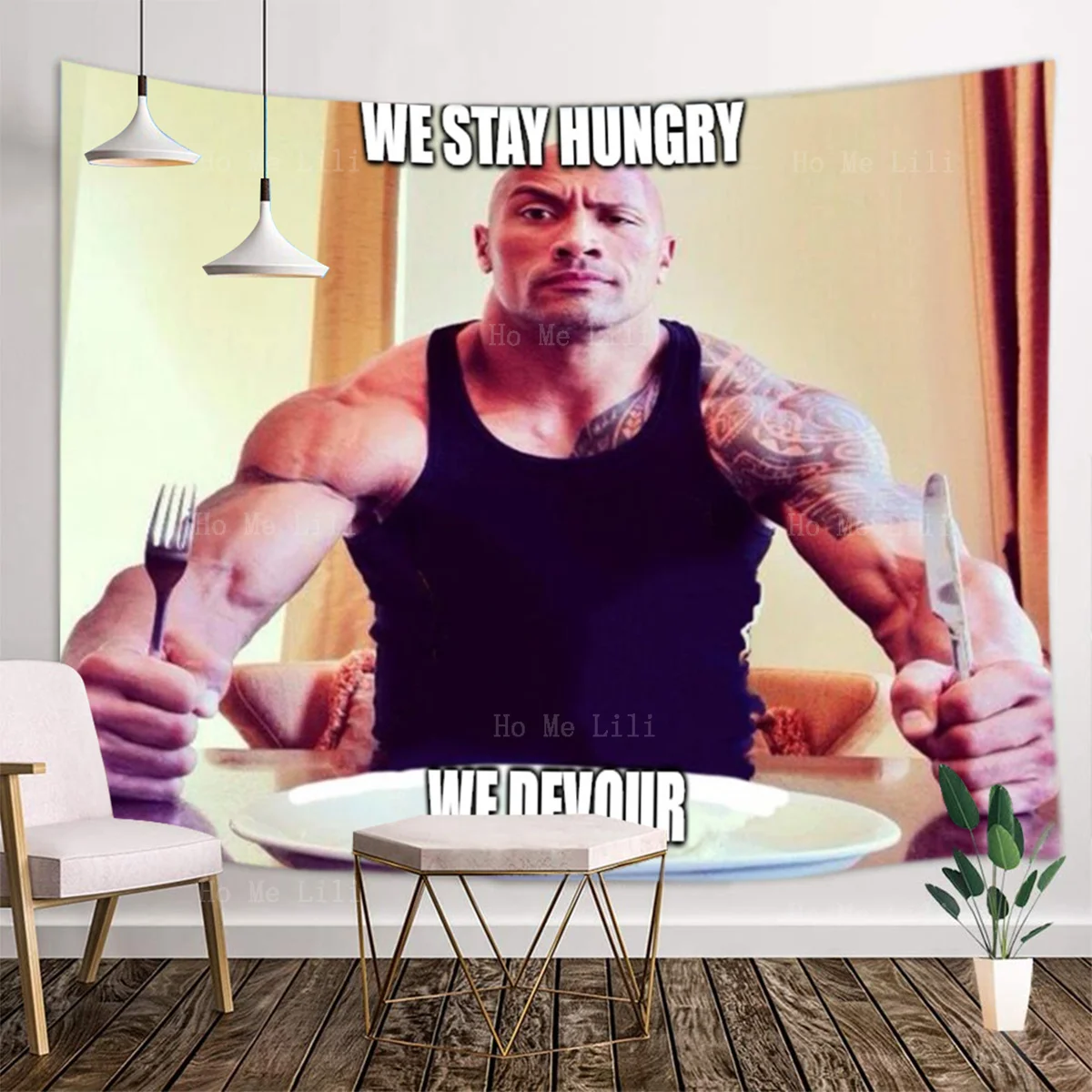 Dwayne Johnson Eating Blueberry Pancakes Funny Meme Tapestry By Ho Me Lili For Livingroom Decor