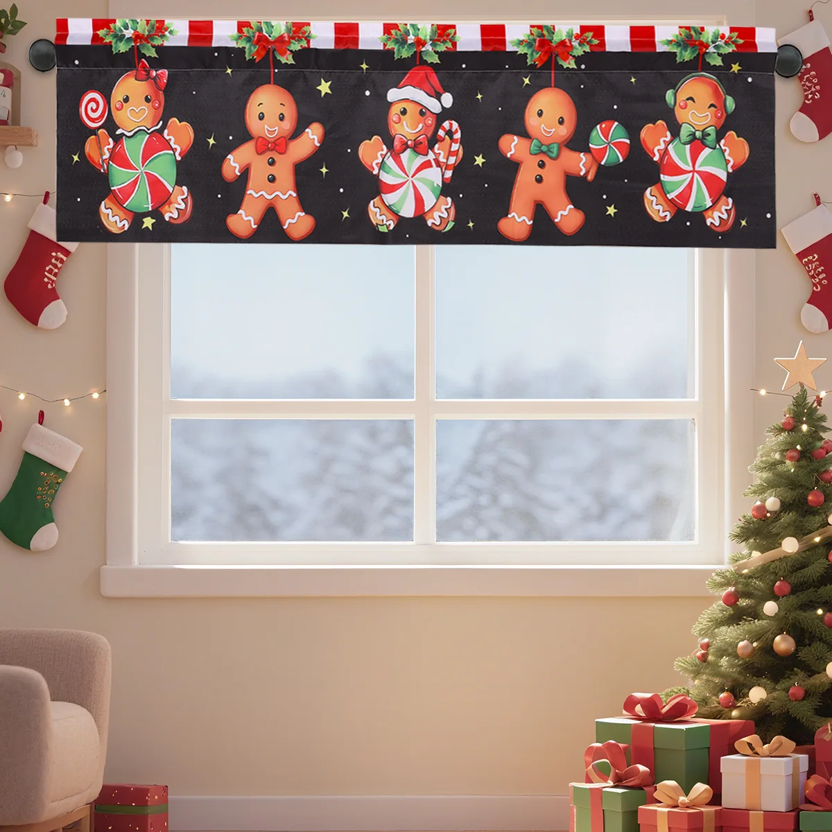 Christmas Short Curtain Merry Christmas Decor For Home 2025 Navidad Natal Xmas Ornaments Curtain Backdrop Decor New Year 2026
