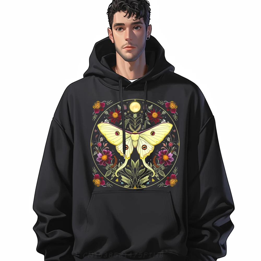 

Family Boho Flower Luna Moth Cottagecore Crazy Hoodies O-Neck Female Printed Long Sleeve Crazy Mens Sweatshirt