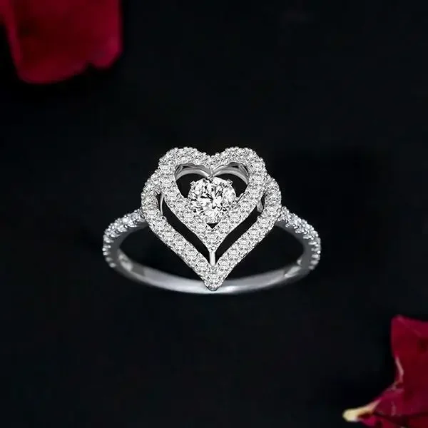 

Queen Heart Dancing Diamond Ring 925 Sterling Silver Engagement Wedding Rings for Women Bridal Jewelry Gift