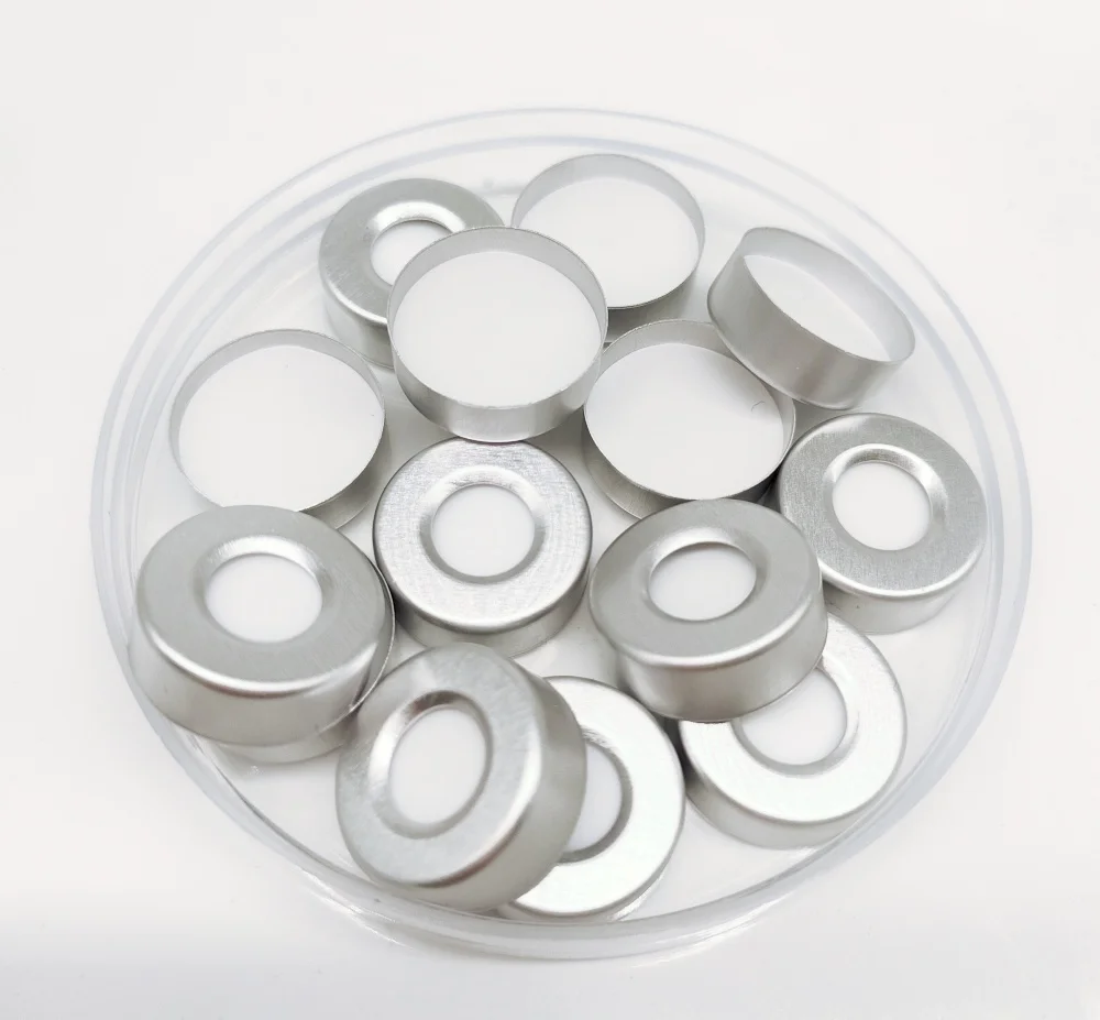 IKEME 100 Pieces 20*3mm Nature PTFE / Nature Silicone Septa,Crimp top Aluminum Cap,10mm Center Hole For 10ml 20ml Vial