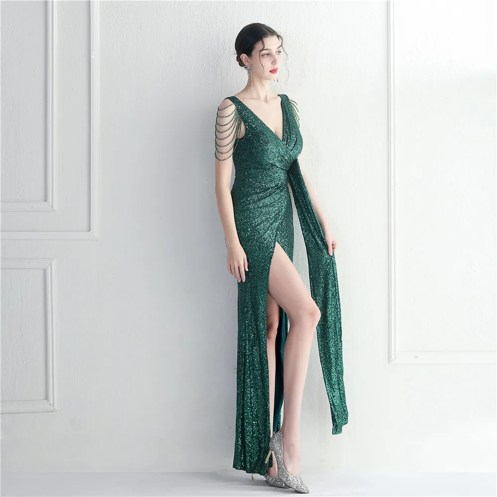 Robe de Soirée Longue Verte à Paillettes artificiel astiques, Forme Sirène, Grande Taille, Bal de Promo, Tout ce qui est avec des Perles, Livraison Directe, 123, 2023