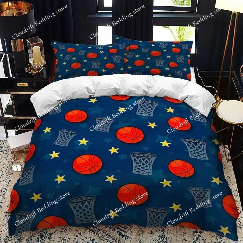3D Print Basketball Duvet Cover Set King Queen Size Cool Sport Theme for Kids Children Teens Ball Gaming Polyester Bedding Set