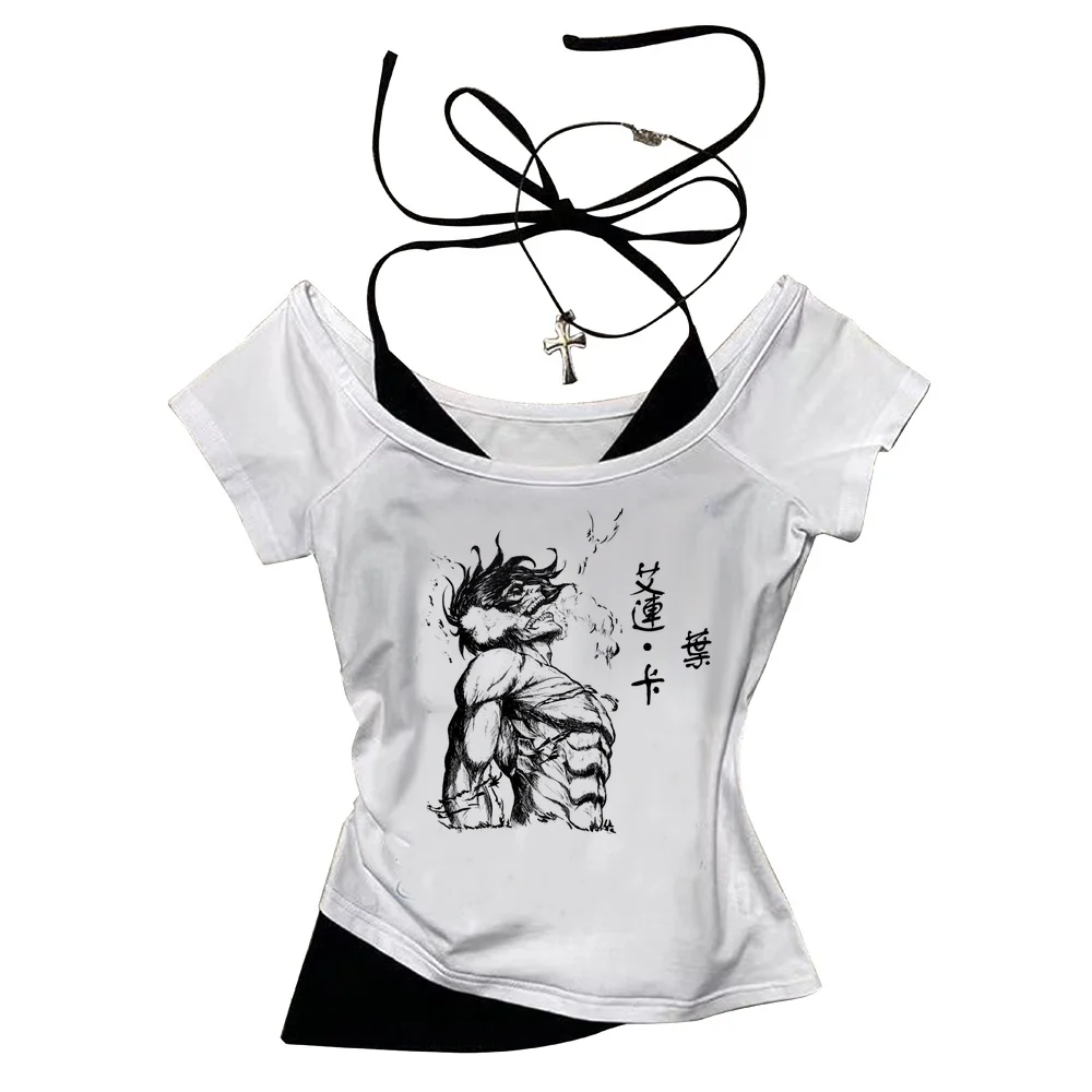 Attack on Titan cropped top girl cheap japanese harajuku t shirt vintage baddie alternative  gyaru cute