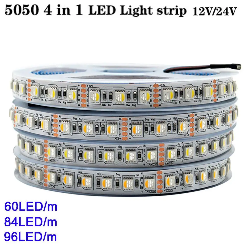 5m 4 Color in 1 RGBW/RGBWW LED Strip Tape 60/84/96/120LEDs/m 5050 SMD Flexible High Brightness Light Bar DC 12V 24V IP20/65/IP67