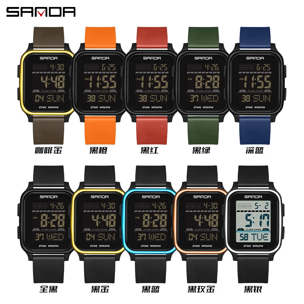 SANDA Men Digital Watch Sports Watches Timing Function Alarm Clock Waterproof 50M Digital Watch Military Clock Large Screen
