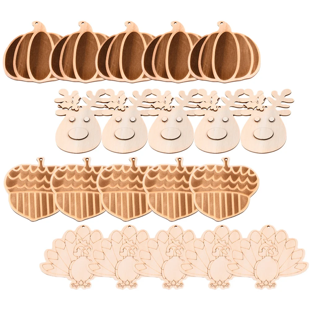 

20Pcs DIY Wood Cutouts Unfinished Fall Wooden Cutouts Halloween Blank Craft Pieces Decoration Blank Wood Pieces