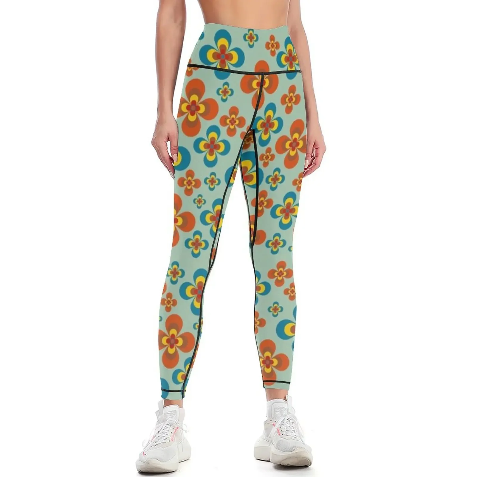 

Retro 70s vintage flower style pattern Leggings push up fitness Fitness's gym clothes Women's tights active wear Womens Leggings