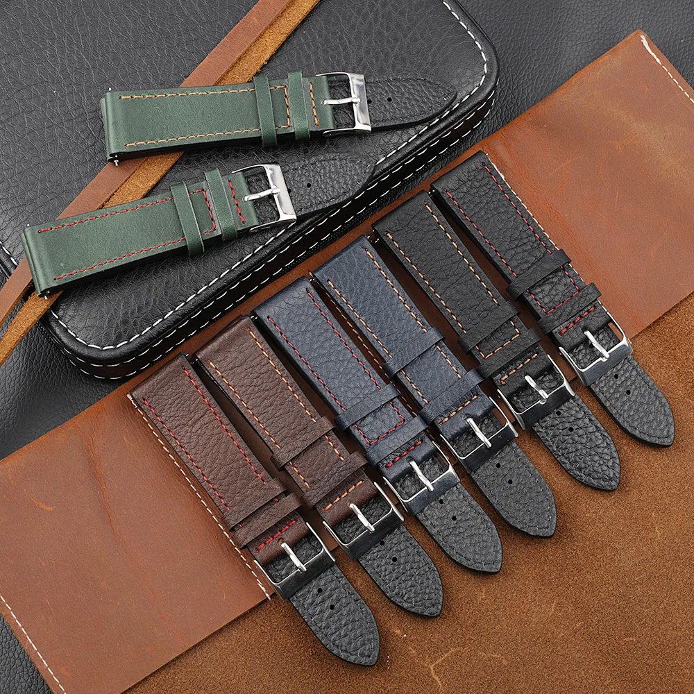 

Кожаный ремешок для часов с узором личи 18 мм, 20 мм, 22 мм, браслеты на запястье, быстросъемный ремешок для часов, сменный браслет, аксессуары