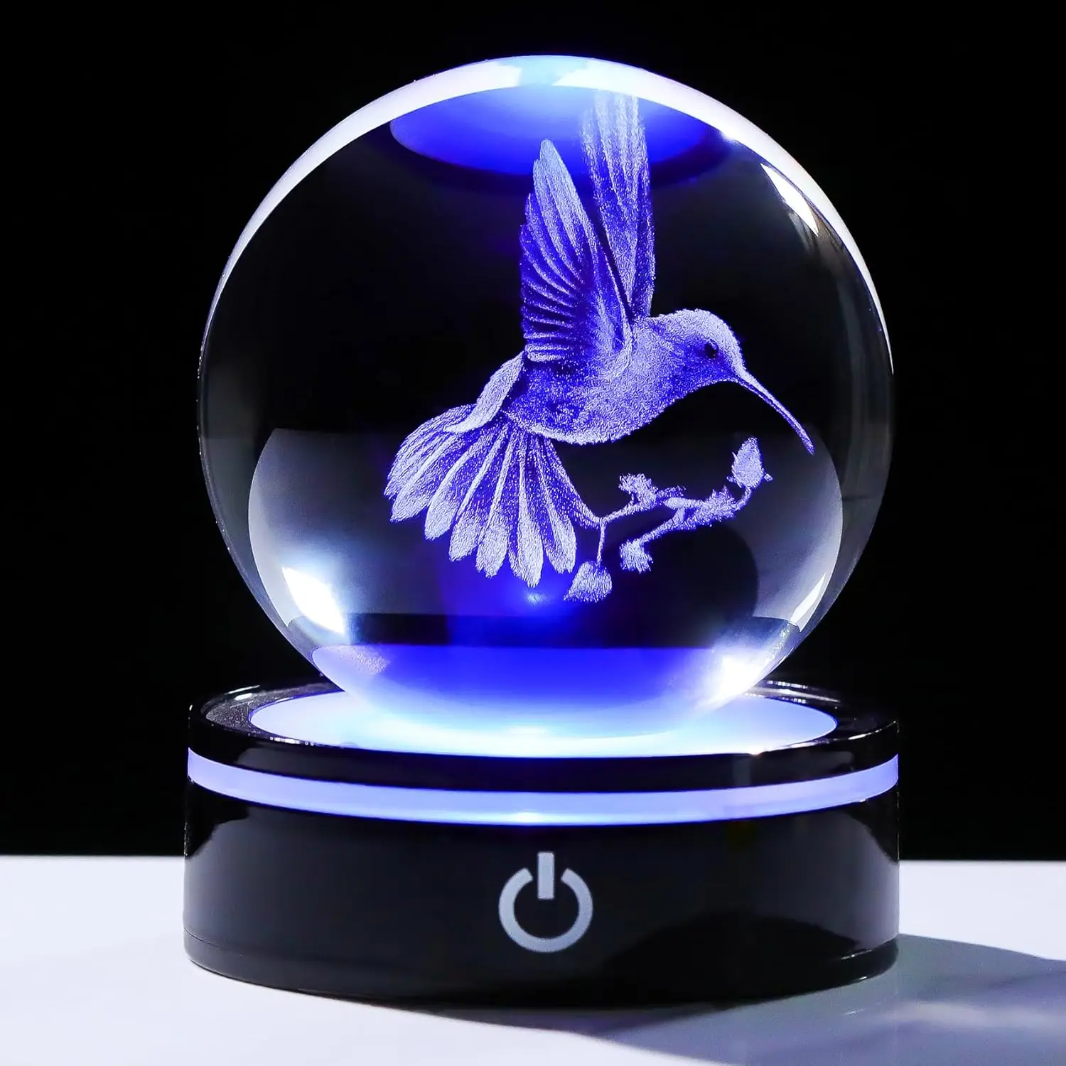 

3D Crystal Ball Hummingbird Figurine with LED Base Gifts for Christmas Birthday Ornament Glass Decorative Ball for Home Decor