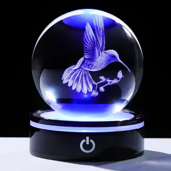 3D Crystal Ball Hummingbird Figurine with LED Base Gifts for Christmas Birthday Ornament…