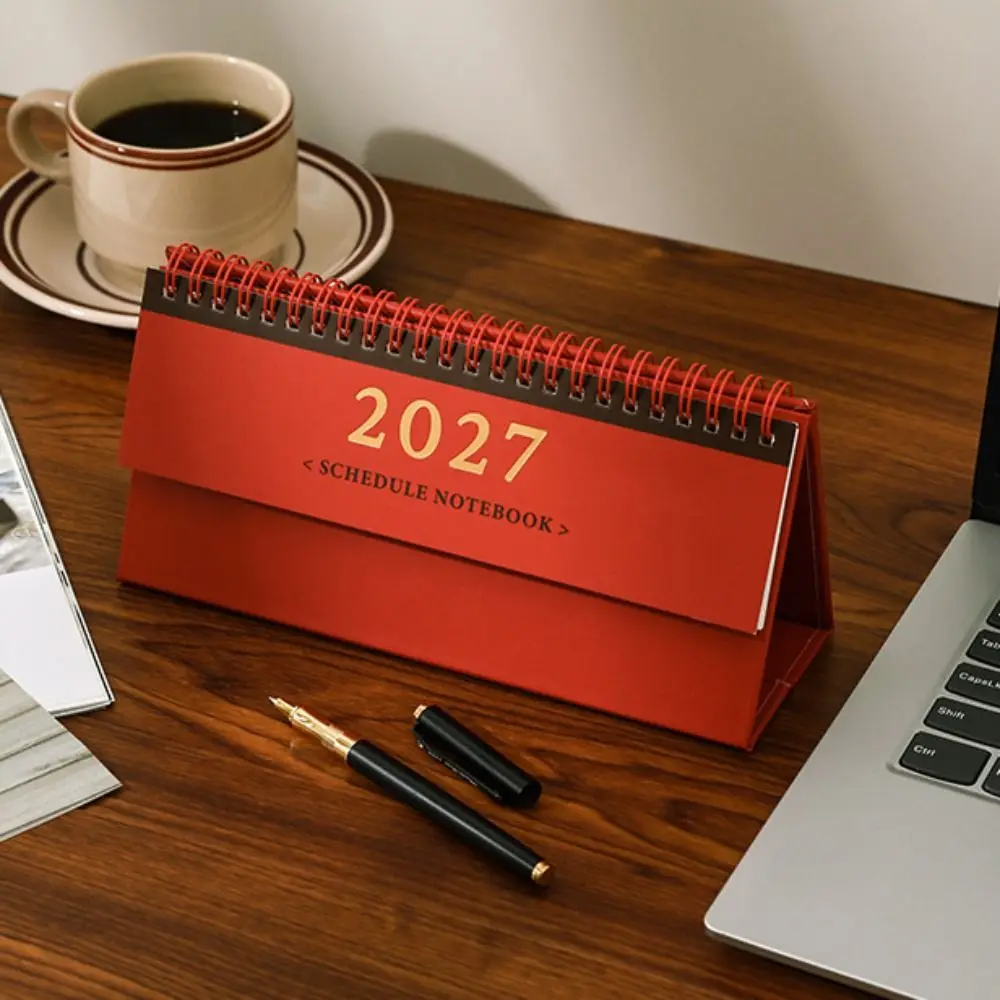 Creative 2027 Desktop Calendar Thick Paper 15 Months Time Manegement Organizers Memo Pad Yearly Agenda Standing Flip Calendar