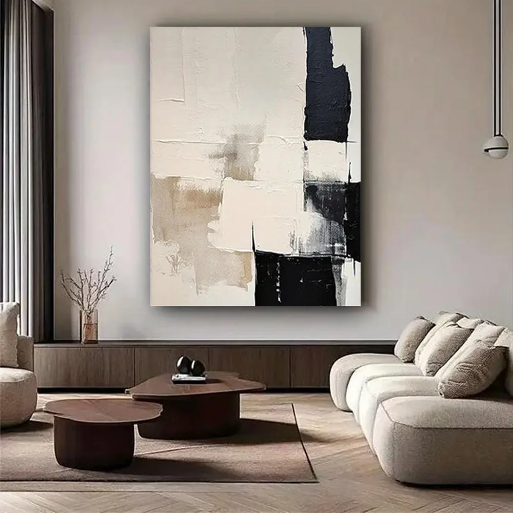 

Modern Nordic home decor wall art hand-painted oil painting abstract gold leaf texture canvas picture for living room room decor