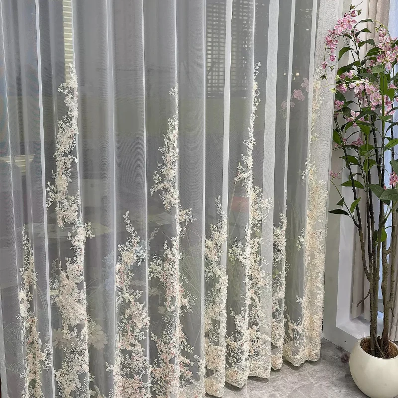 French Romantic Heavy Industry Embroidery Curtain Curtains for Bedroom Living Room Balcony Float Windows Customized Finished