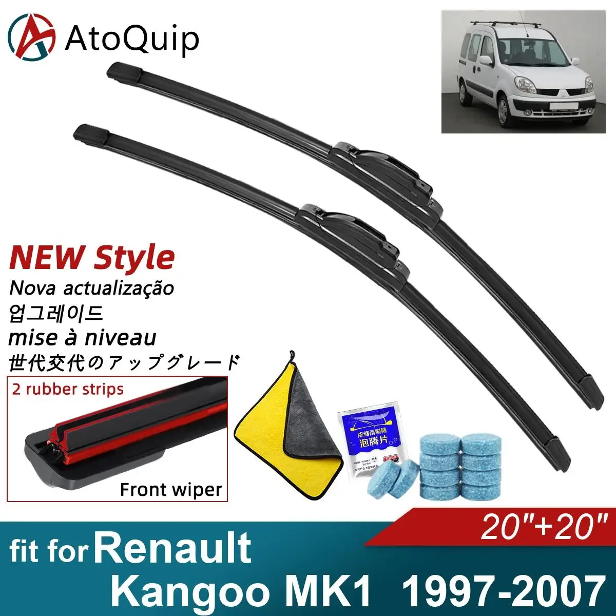 

Двойные резиновые автомобильные дворники для 1997-2007 Renault Kangoo MK1, стеклоочистители для переднего и заднего стекла, автомобильные аксессуары