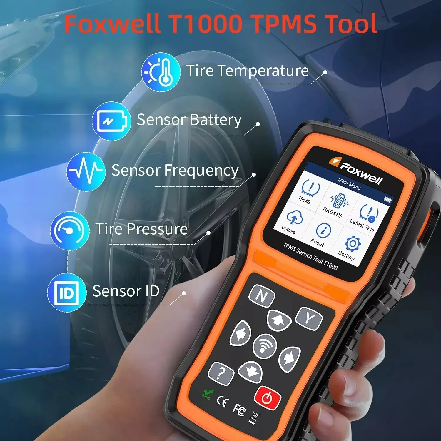 Foxwell T1000 TPMS Tool Magnet Sensors Programming Activate Check RF Key FOB Tire Pressure Monitoring System Auto Tester