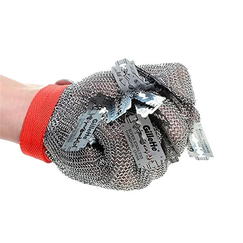 Plastic Belt Stainless Steel Mesh Glove Cut Resistant Chain Mail Protective Anti-Cutting Glove for Kitchen Butcher Cleaner Glove