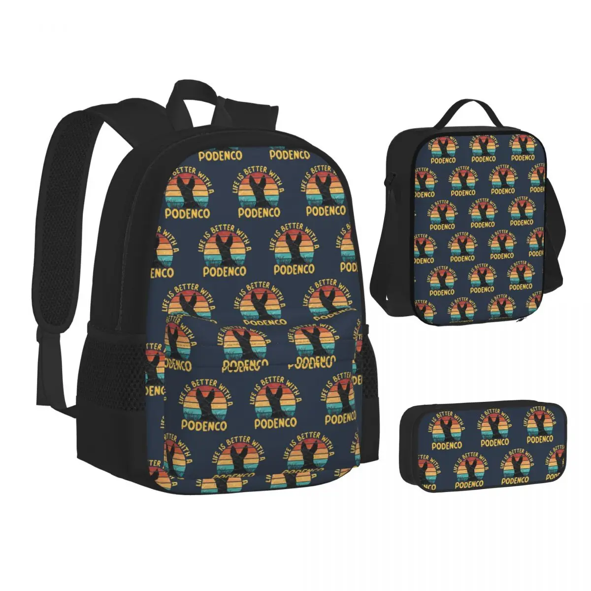 

Life Is Better With A Podenco Backpacks Students Bookbag School Bags Children Rucksack Lunch Bag Pen Bag Three-Piece Set