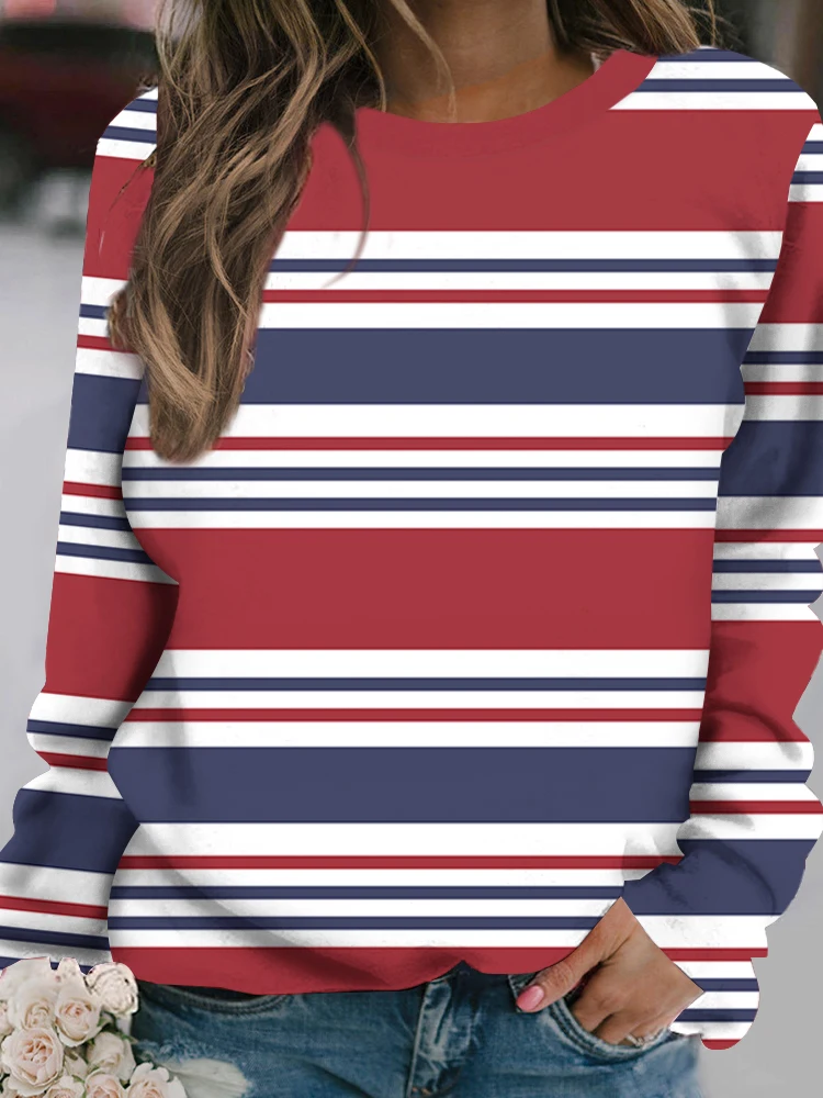 في الهواء الطلق المرأة تي شيرت عادية كم طويل نمط طباعة الشارع طاقم الرقبة الخريف الإناث الملابس المتضخم موضة تي شيرت #2