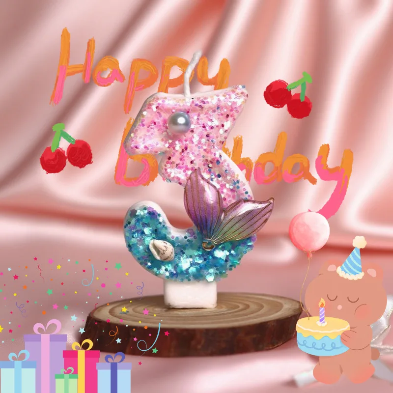Human fish tail sweet cute adult children birthday cake decoration digital candle confession party candle