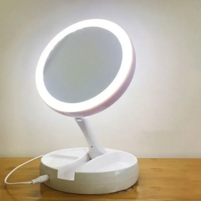 Foldable USB Charging or Battery Led Mirror Makeup White Vanity Cosmetic Mirror with Light 10X Magnifying Table Mirrors