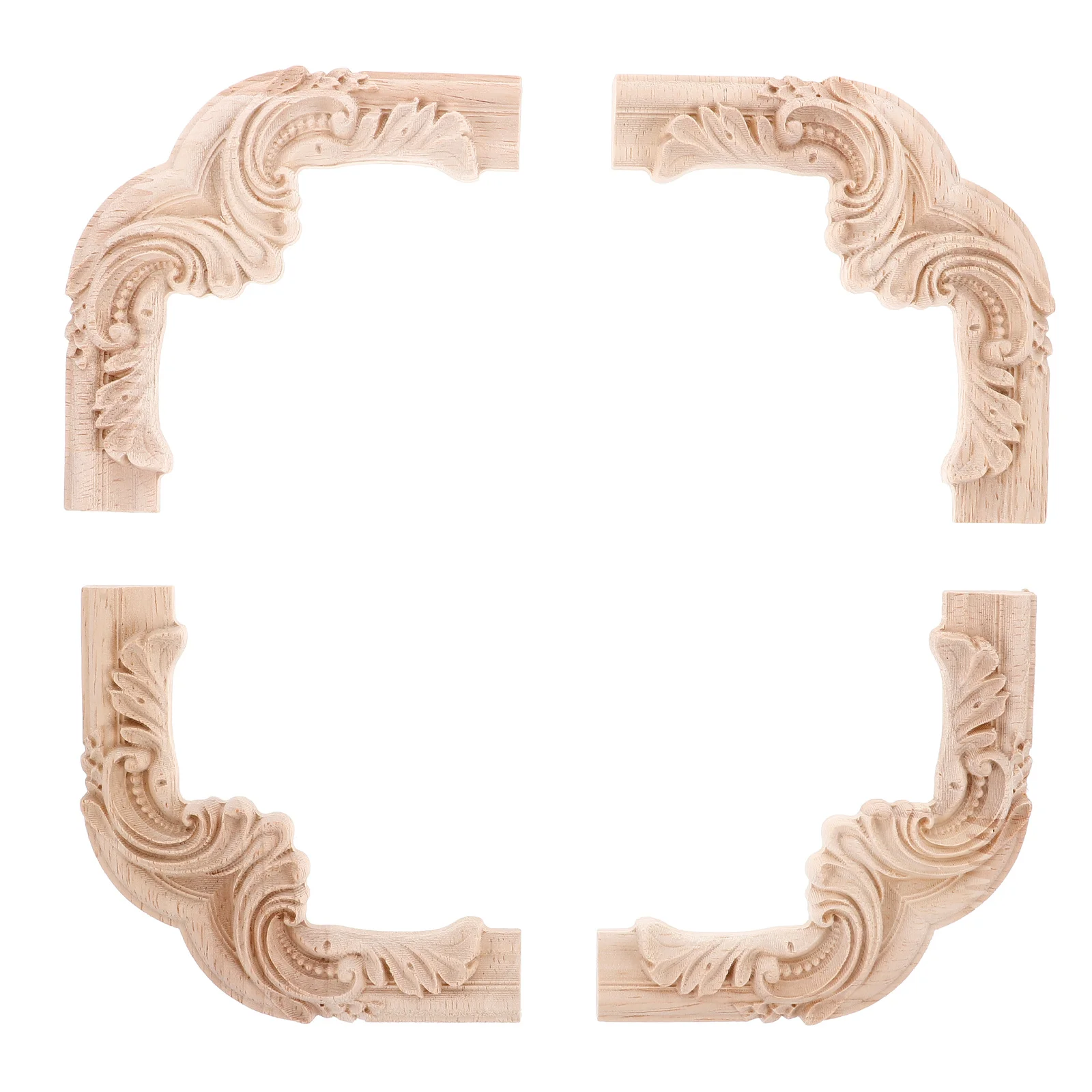 

4pcs Wood Appliques Onlays Decorative Carved Wood Appliques For Furniture Cabinet Door Corner Vintage Wooden Decorations 10X10Cm
