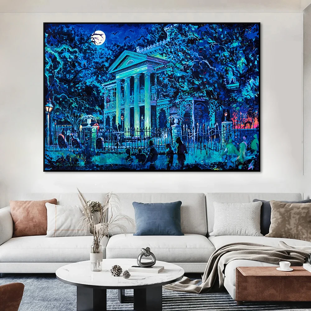 Disneyland Haunted Mansion Painting, Walt Disney Art Poster, Canvas Print, Abstracr Picture, Living Room Home Decor Cuadros