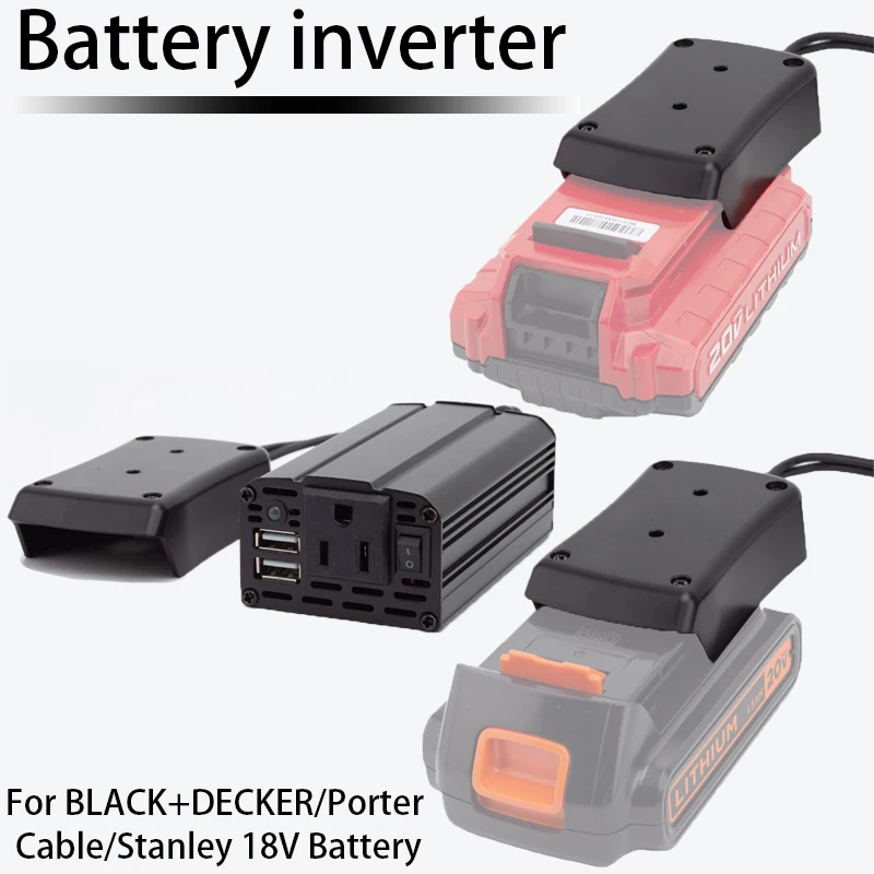 Battery Inverter for BLACK+DECKER/Porter Cable/Stanley 18V Li-Ion Battery Inverter Adapter Power Tool Accessories