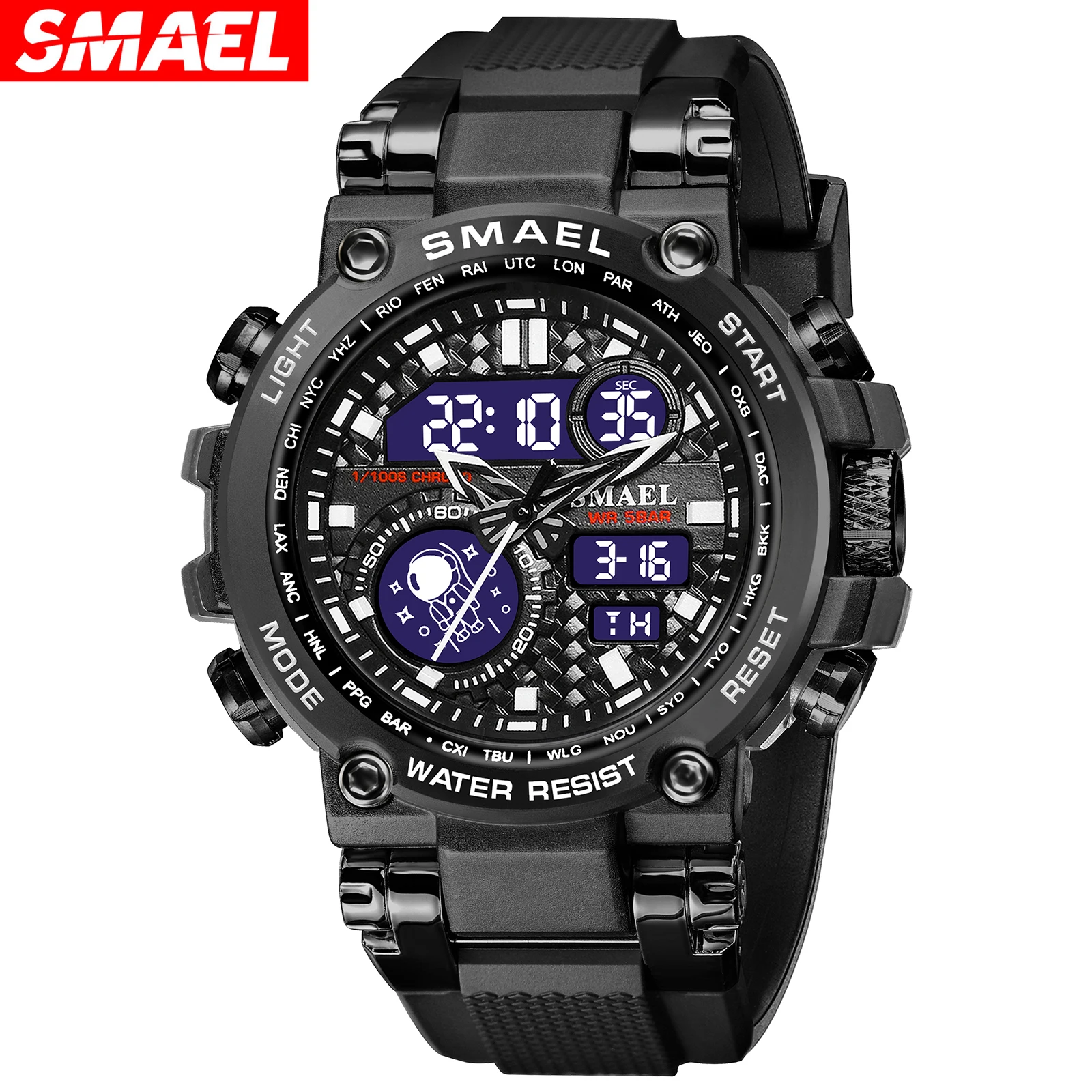 SMAEL  Electronic Watch 8093 Tactical Digital Large dial Multi functional Alloy Dual Display Waterproof Men's Sports