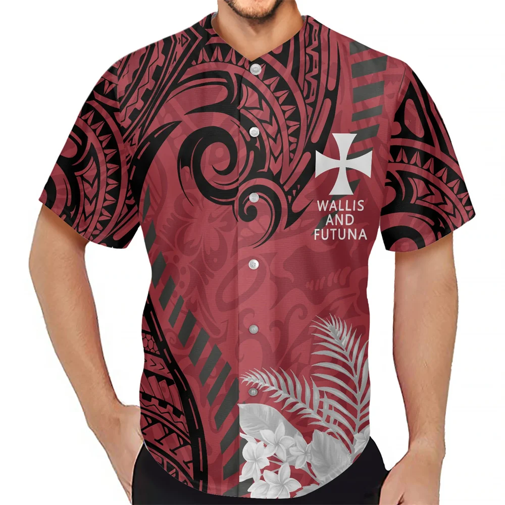 Sublimation Print Short Sleeve Summer Button Breathable Summer Men Jersey Polynesian Wallis And Futuna Flowers Print Men Shirt