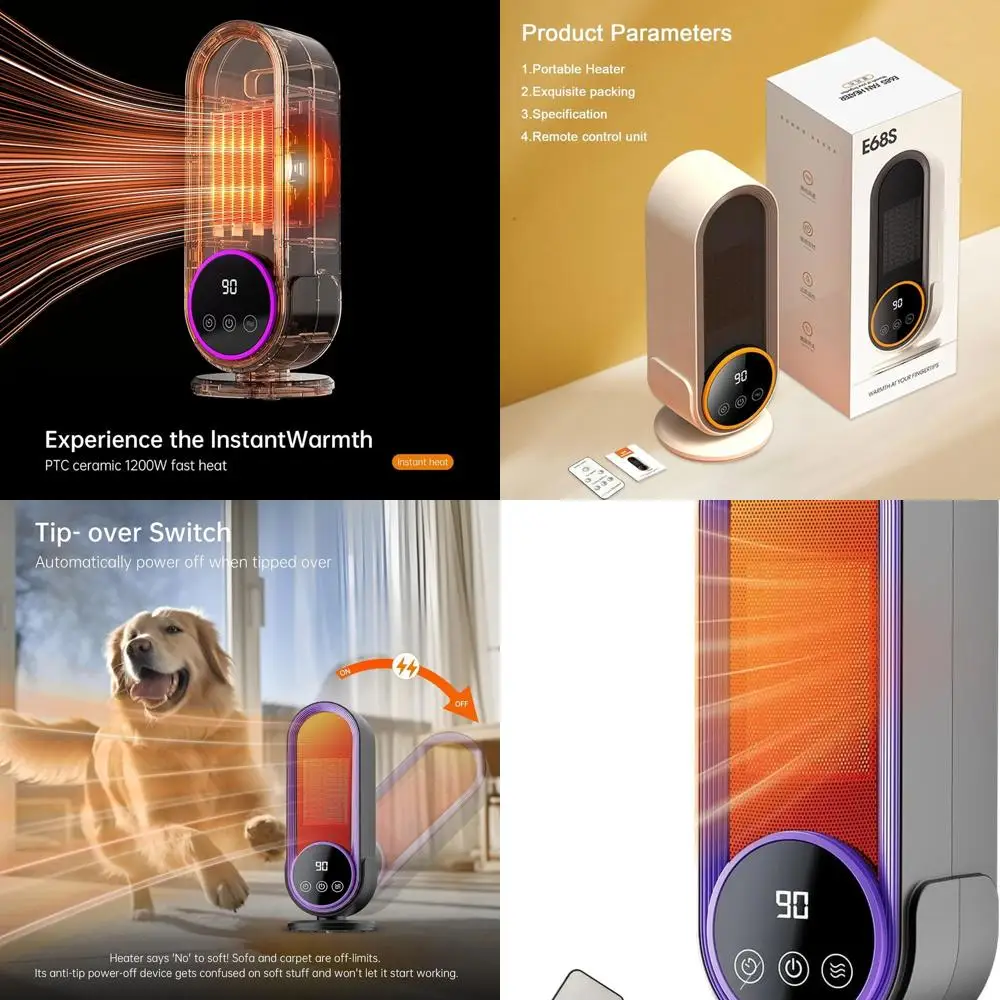 

Керамический обогреватель PTC мощностью 1200 Вт с регулируемым термостатом, пультом дистанционного управления и таймером для дома или офиса (фиолетовый)