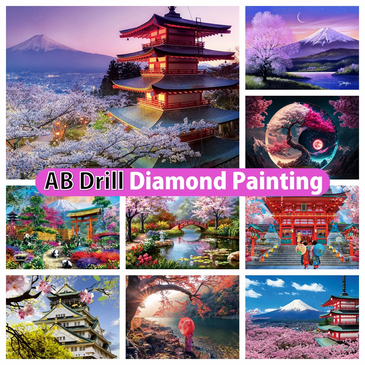 

Japanese Sakura 5D AB Diamond Painting Embroidery Fantasy Mount Fuji Scenery Cross Stitch Mosaic Rhinestones Hobby Home Decor