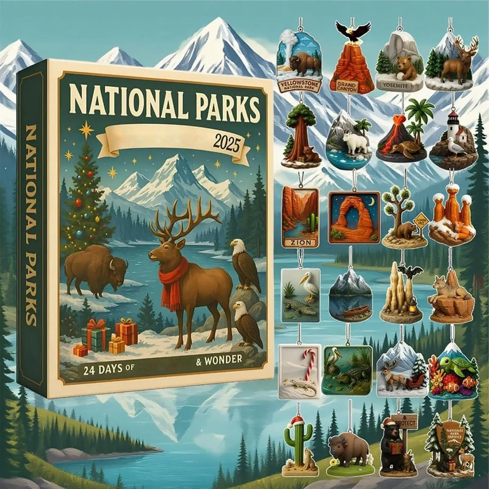 

Рождественский орнамент, обратный отсчет, милые акриловые календари с 2D плоскими фигурками, игрушки, 24-дневный праздничный декор с национальными парками