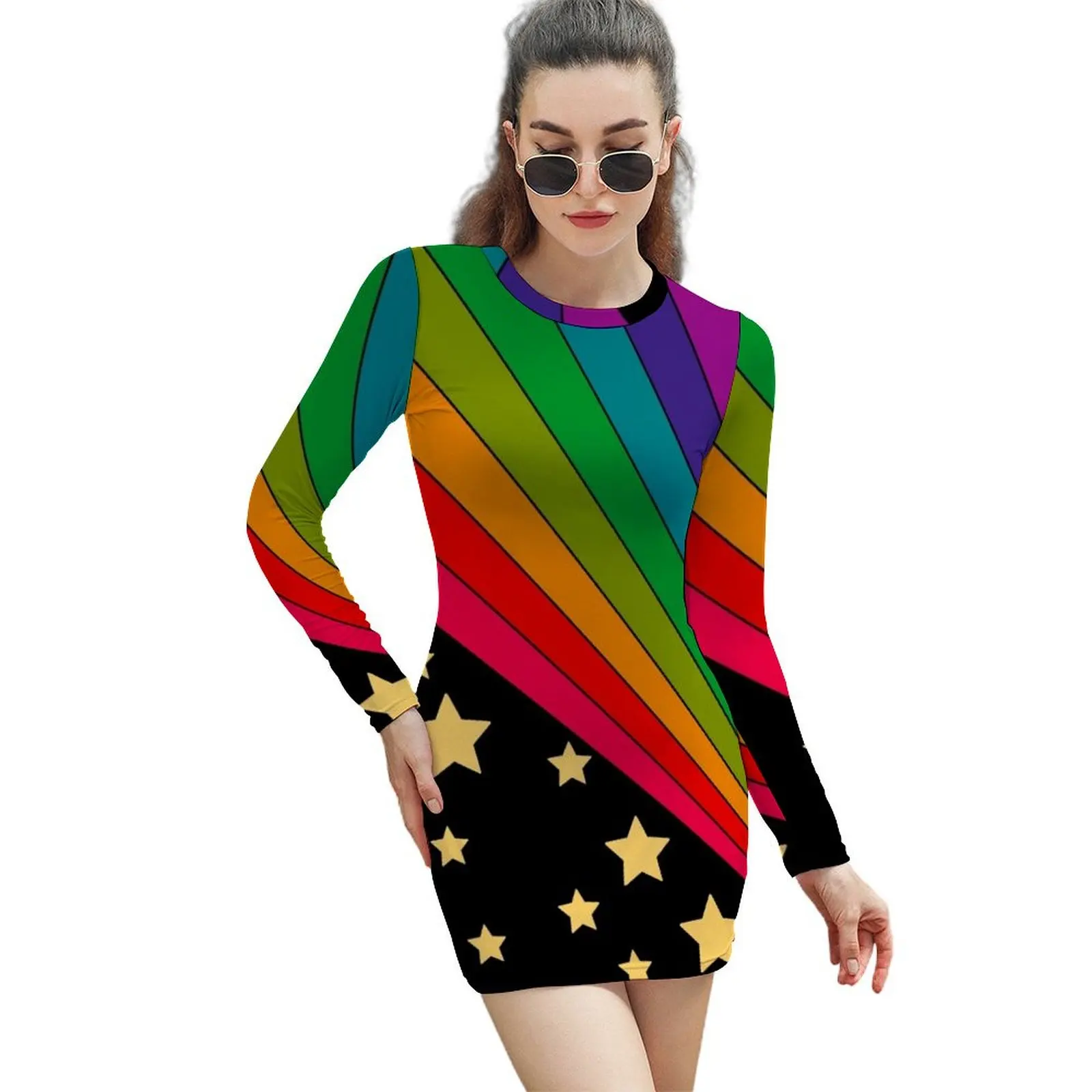 

Stars and rainbow Long-Sleeved Sheath Dress dresses summer Dress woman
