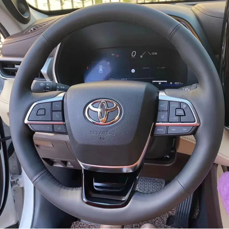 

For Toyota Highlander Sienna XU70 Kluger Highlander Hybrid Hand-stitched black Genuine Leather non-slip car Steering Wheel Cover