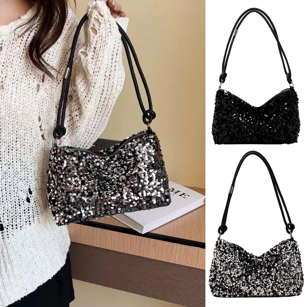 New Women's Sequin Shoulder Bag Personality Shiny Handbag French Bling Underarm Bags Wedding Party Evening Banquet Handbag