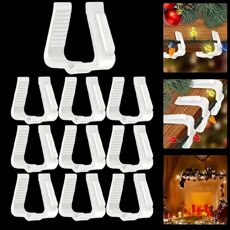 48 pcs White Gutter Light Clips, Easy to Install, Securely Hold Lights on Eaves, Fences and Gutters, No Tools Needed